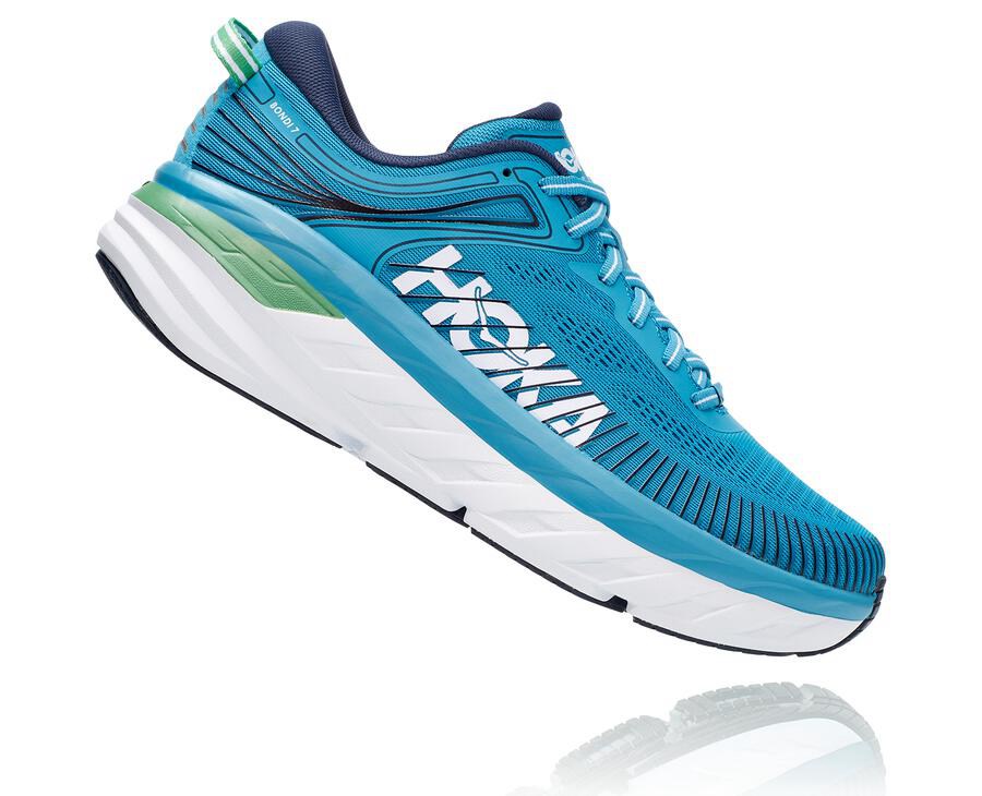 Running Shoes Mens - Hoka One One Bondi 7 - Blue/White - UHTWCOY-07